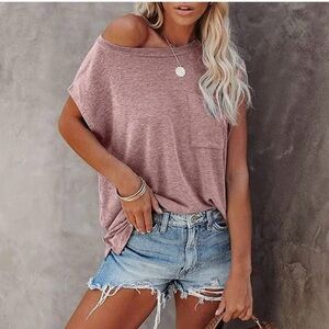 YESLIFE Women’s Pink XL Summer Tops Cap Sleeve Basic Solid Loose Fit Tunic